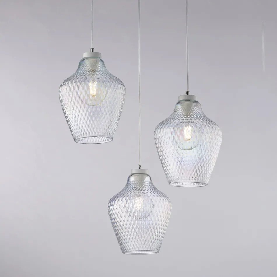 Lampadario a Sospensione in Metallo in Vetro Nero 3 Luci - Alnitak Viadurini