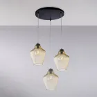 Lampadario a Sospensione in Metallo in Vetro Nero 3 Luci - Alnitak Viadurini