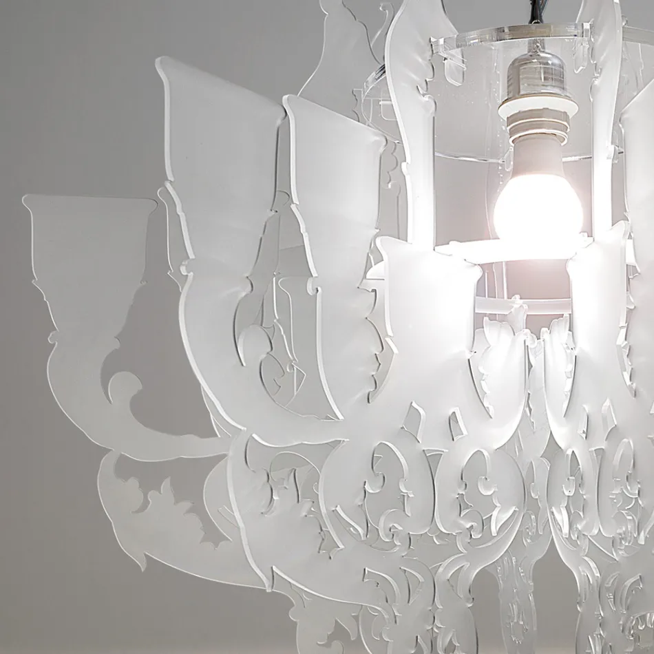 Lampadario a Sospensione in Plexiglass Bianco Satinato Made in Italy - Gea Viadurini