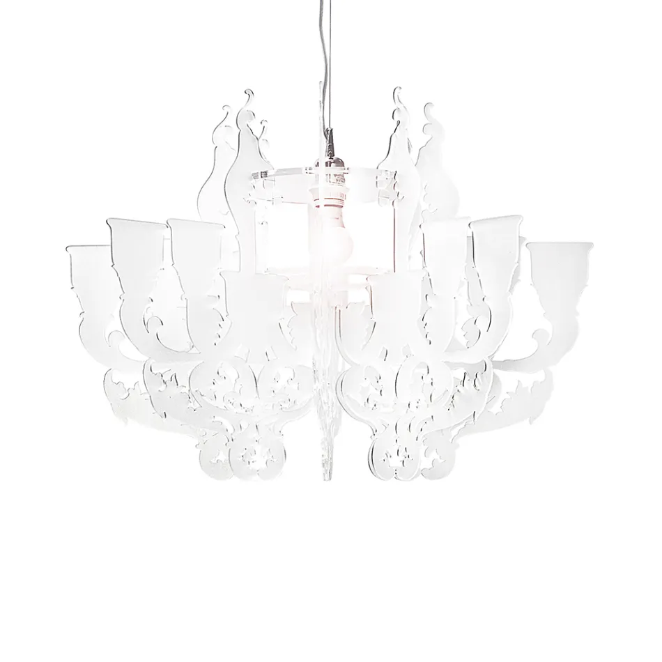 Lampadario a Sospensione in Plexiglass Bianco Satinato Made in Italy - Gea Viadurini