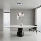 Lampadario a Tre Lumi e Barra Circolare in Vetro Soffiato Made in Italy - Soffio Viadurini