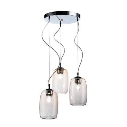 Lampadario a Tre Lumi e Barra Circolare in Vetro Soffiato Made in Italy - Soffio Viadurini
