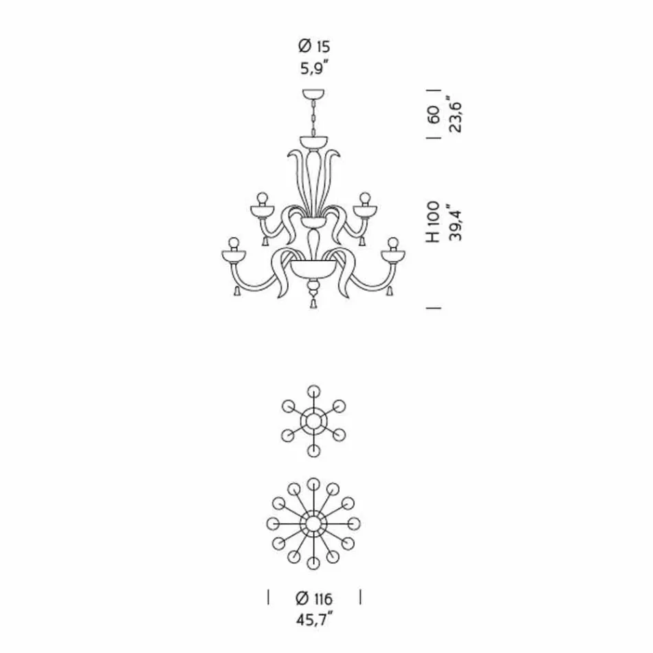 Lampadario Artigianale da 18 Luci in Vetro di Venezia, Made in Italy - Regina Viadurini