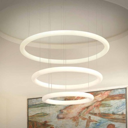 Lampadario Bianco di Design con Rosone in Metallo Made in Italy - Slide Giotto Viadurini
