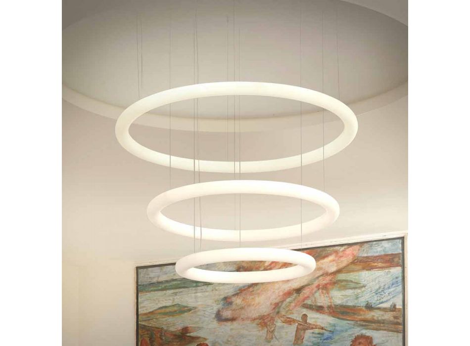 Lampadario Bianco di Design con Rosone in Metallo Made in Italy - Slide Giotto Viadurini