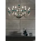 Lampadario Classico 12 Luci in Vetro Artigianale e Cristalli - Magrena Viadurini
