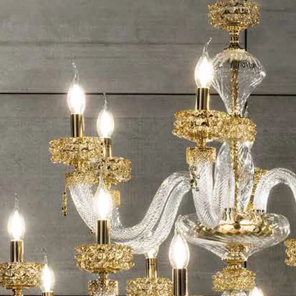 Lampadario Classico 30 Luci in Vetro Artigianale di Lusso Italiano - Saline Viadurini