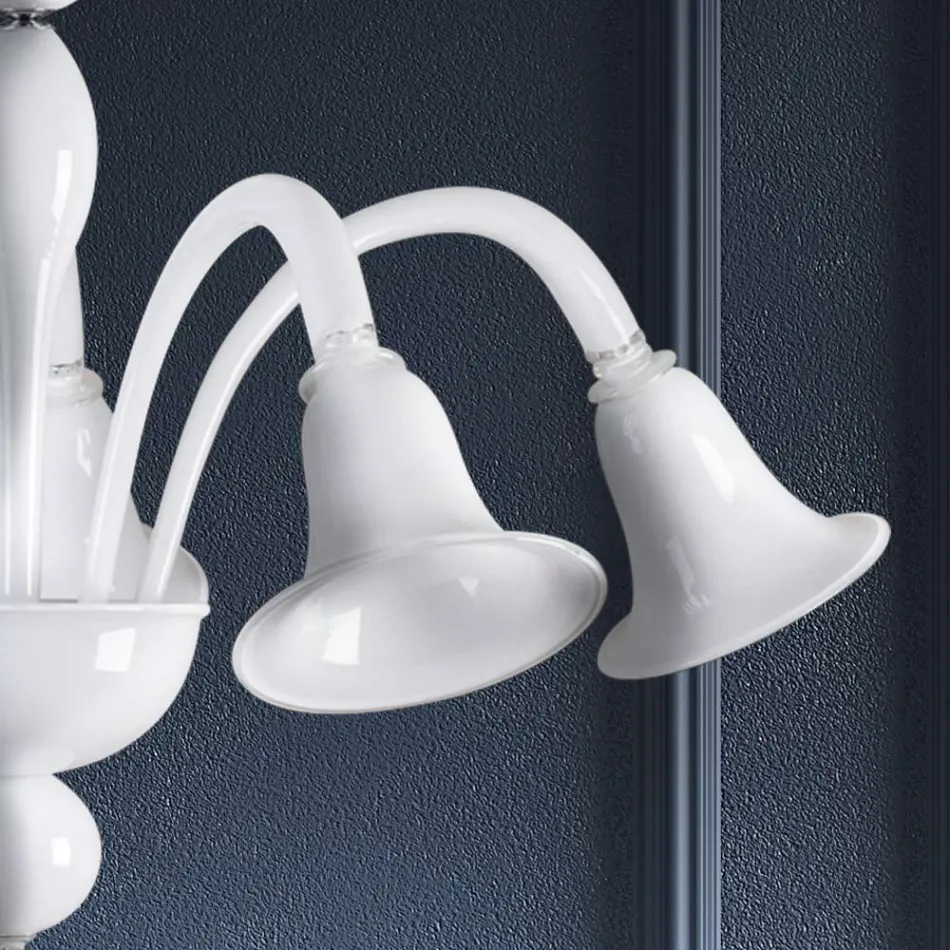 Lampadario Classico Artigianale in Vetro Veneziano Bianco Soffiato - Elsa Viadurini