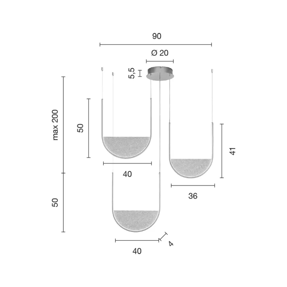 Lampadario con 3 LED con Inserto Amovibile in Vetro Granigliato - Catalpa Viadurini