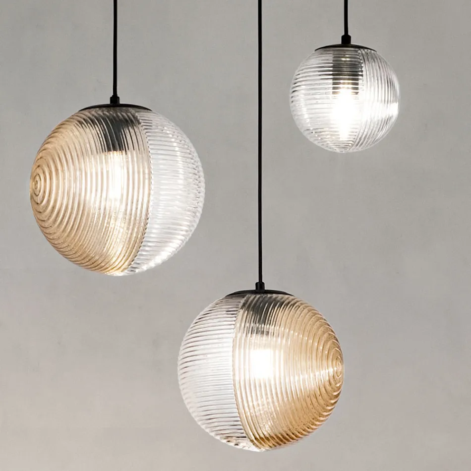 Lampadario con 3 Luci in Vetro Soffiato a Forma di Sfera Made in Italy - Prilla Viadurini