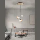 Lampadario con 3 Luci in Vetro Soffiato a Forma di Sfera Made in Italy - Prilla Viadurini
