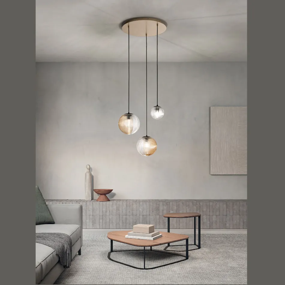 Lampadario con 3 Luci in Vetro Soffiato a Forma di Sfera Made in Italy - Prilla Viadurini