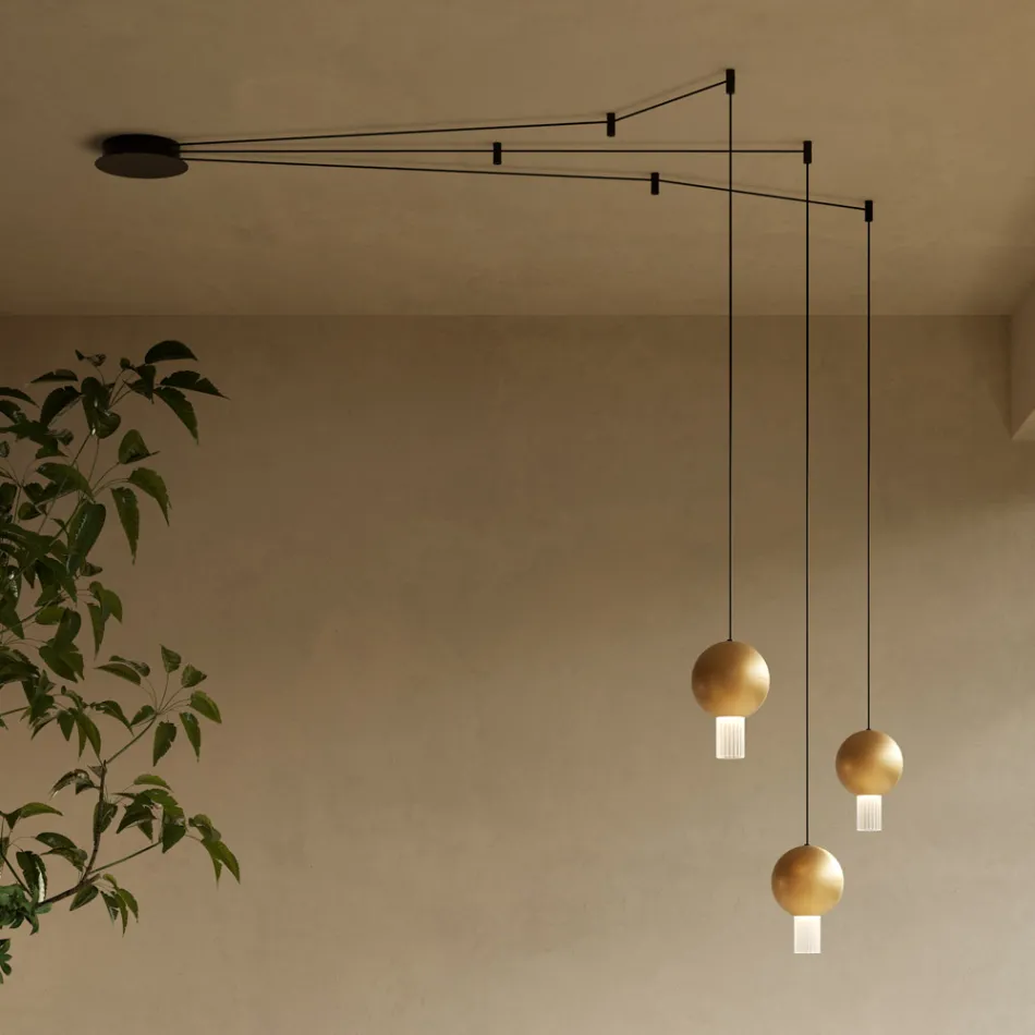 Lampadario con Cilindri in Vetro Canneté Made in Italy - Oris Viadurini
