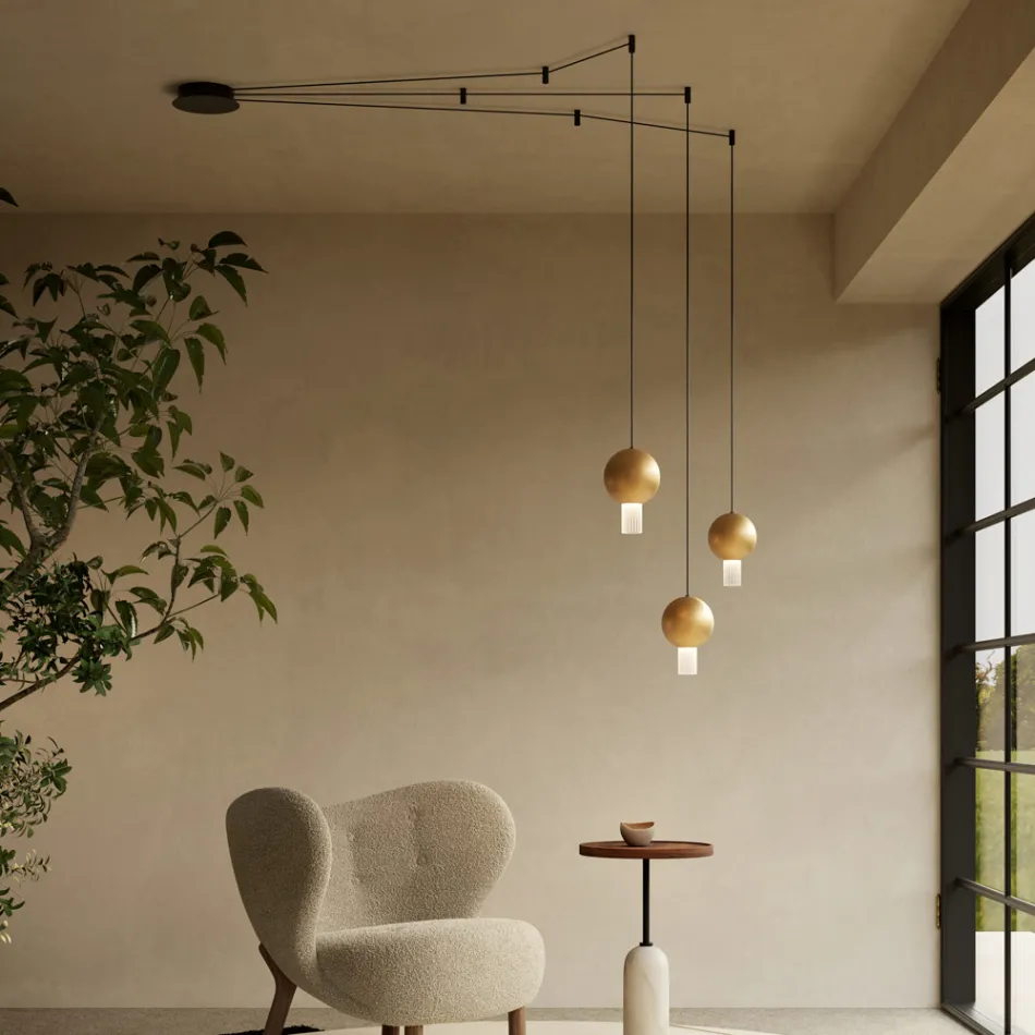 Lampadario con Cilindri in Vetro Canneté Made in Italy - Oris Viadurini