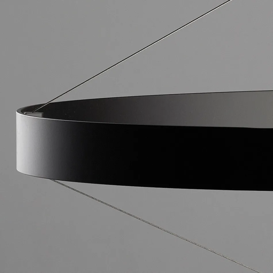 Lampadario con Corpo Luminoso in Vetro e 6 Cerchi in Alluminio - Clara Viadurini