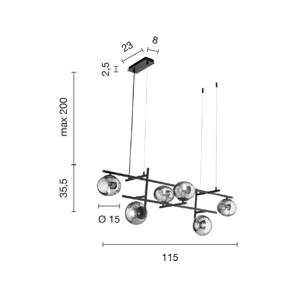 Lampadario con LED in Metallo Verniciato Color Oro e Vetro Soffiato - Ailanto Viadurini