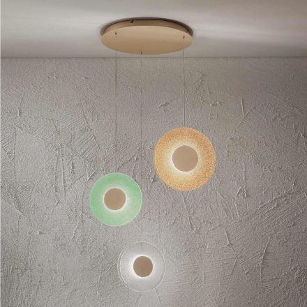 Lampadario con Luce LED in Metallo Verniciato e Vetro Graniglia Colorato - Albizia Viadurini