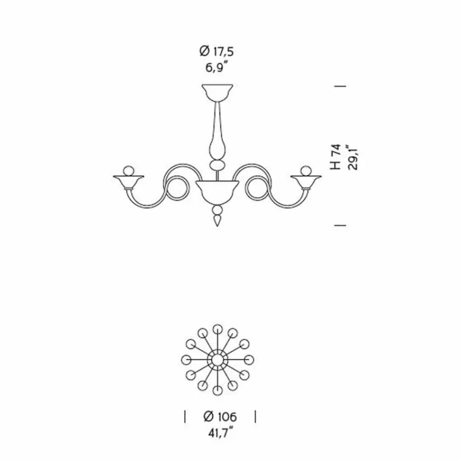 Lampadario da 12 Luci Fatto a Mano in Vetro Veneziano Made in Italy - Margherita Viadurini
