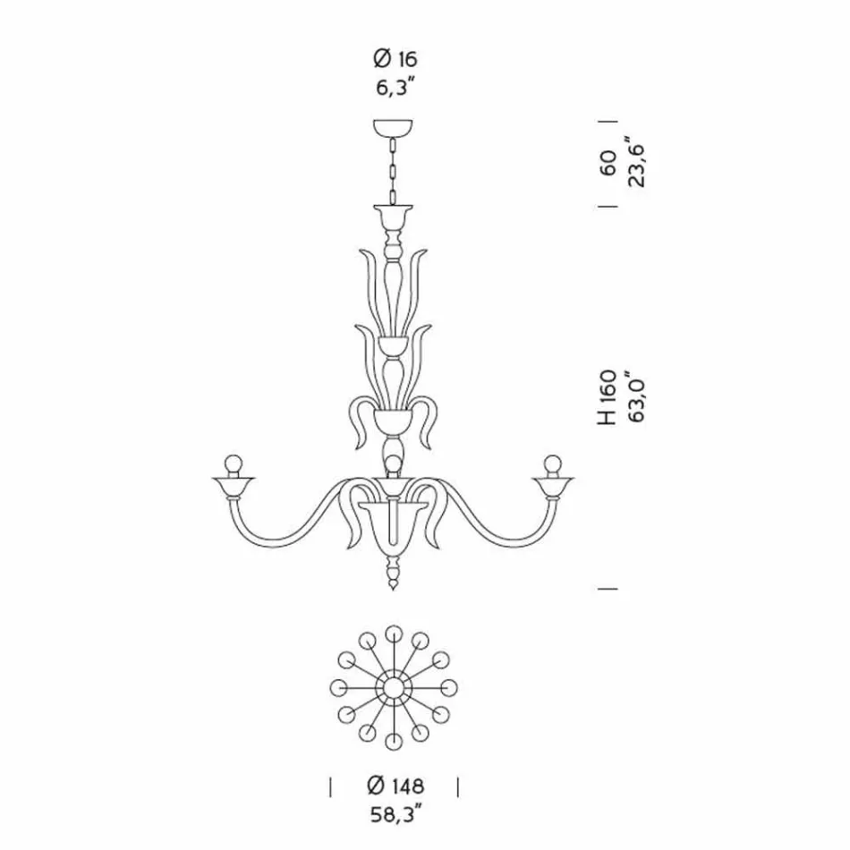 Lampadario da 12 Luci in Vetro di Venezia Realizzato a Mano in Italia - Agustina Viadurini