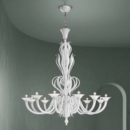 Lampadario da 12 Luci in Vetro di Venezia Realizzato a Mano in Italia - Agustina Viadurini