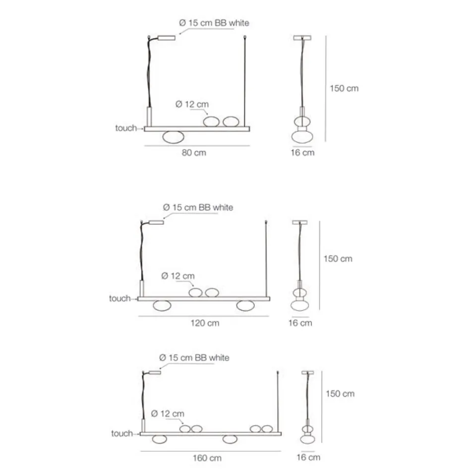 Lampadario in Alluminio e Luce in Vetro Soffiato Bianco - Alma Viadurini