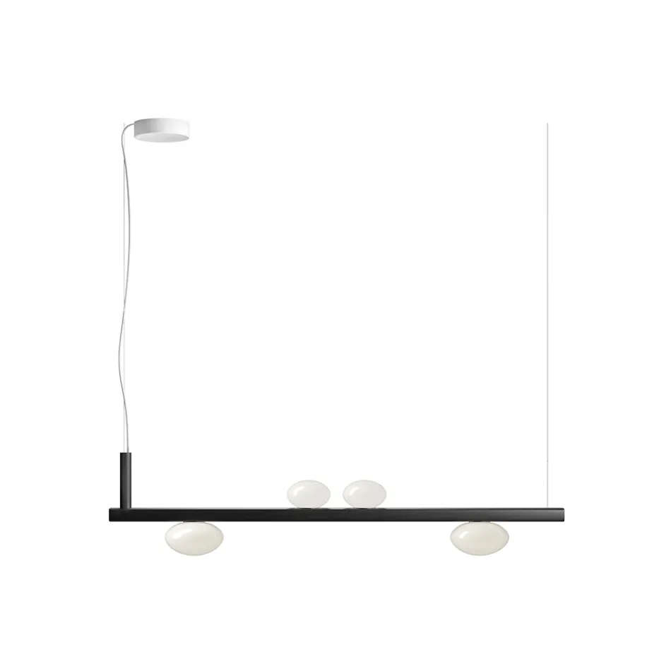 Lampadario in Alluminio e Luce in Vetro Soffiato Bianco - Alma Viadurini