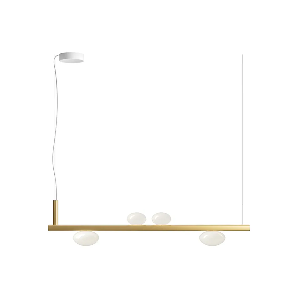 Lampadario in Alluminio e Luce in Vetro Soffiato Bianco - Alma Viadurini