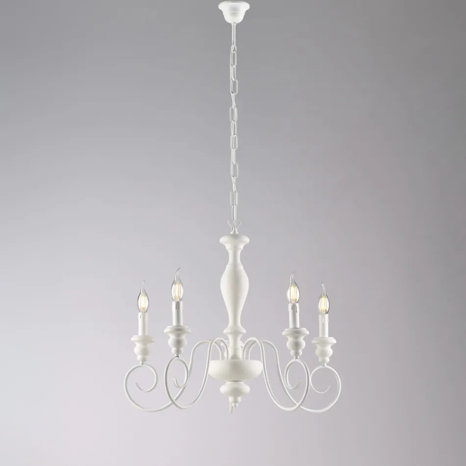 Lampadario in Legno e Ferro Laccato Made in Italy per Arredare L’interno - Toscana Viadurini