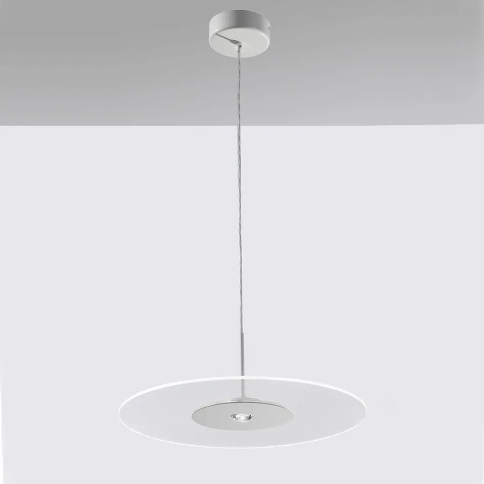 Lampadario in Metallo e Diffusore in Plexiglass Micro-Puntinato - Nora Viadurini