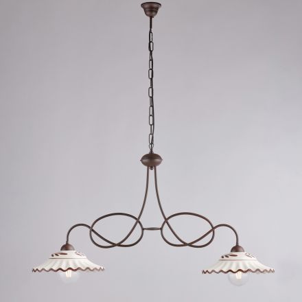 Lampadario in Metallo in Ceramica Bianco 2 Luci per Interni - Polaris Viadurini