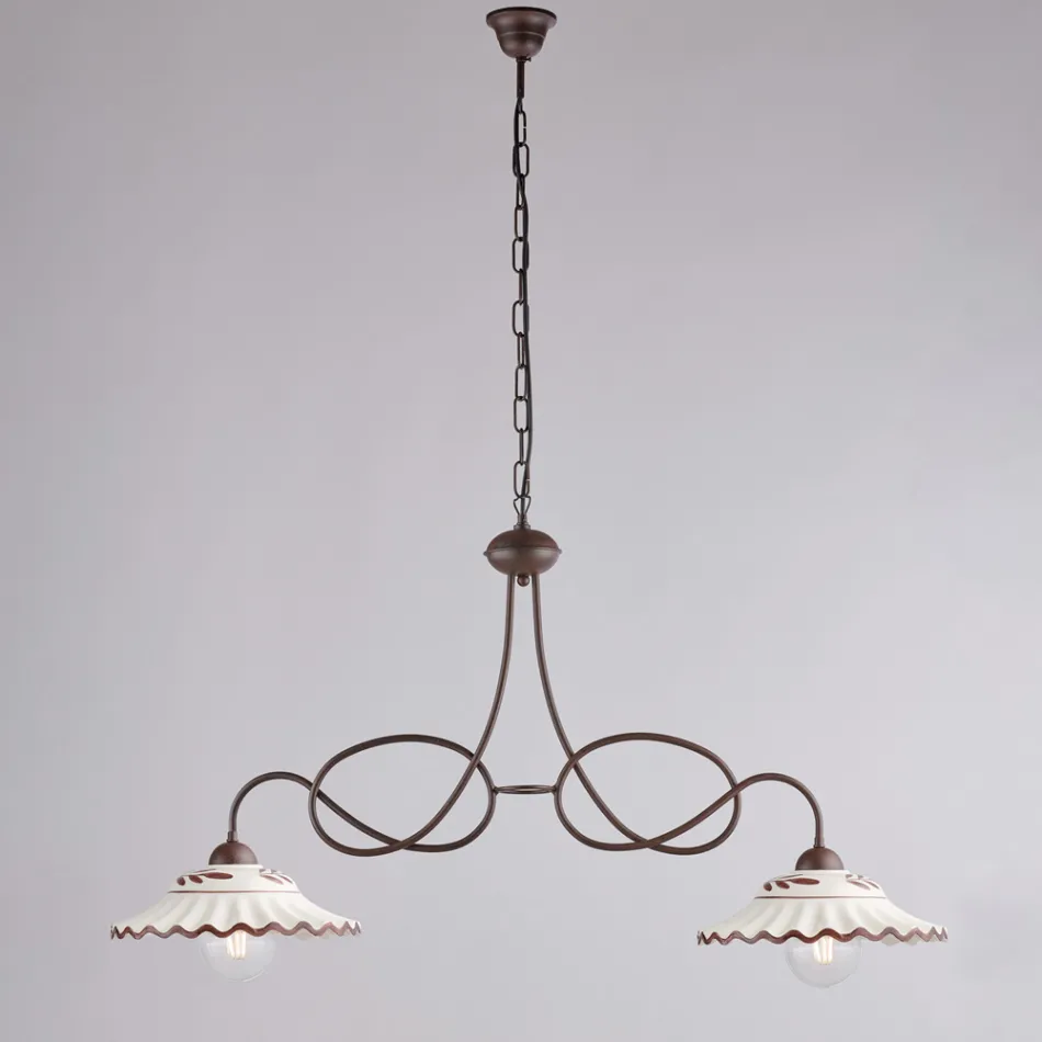 Lampadario in Metallo in Ceramica Bianco 2 Luci per Interni - Polaris Viadurini