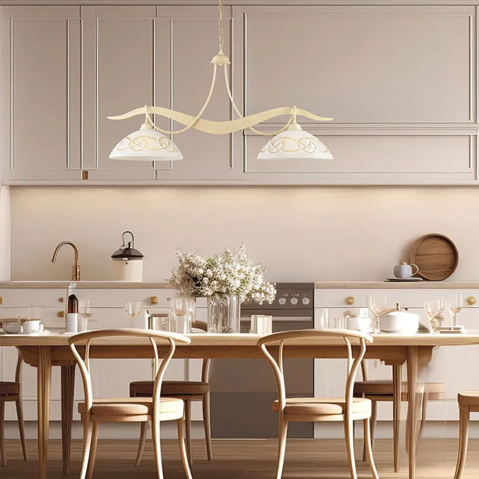 Lampadario in Metallo in Vetro 2 Luci per Illuminazione Interni - Musca Viadurini