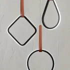 Lampadario Moderno con Forme Geometriche in Metallo e Ecopelle - Cipresso Viadurini