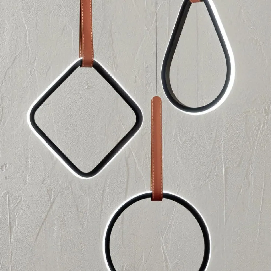 Lampadario Moderno con Forme Geometriche in Metallo e Ecopelle - Cipresso Viadurini