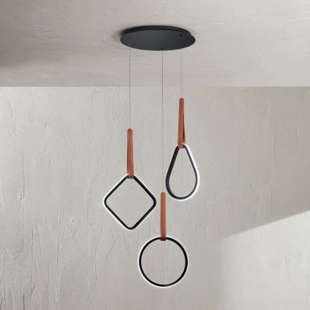 Lampadario Moderno con Forme Geometriche in Metallo e Ecopelle - Cipresso Viadurini