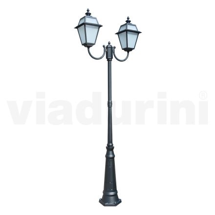 Lampione 2 Luci in Alluminio e Vetro Stile Vintage Made in Italy - Vivian Viadurini