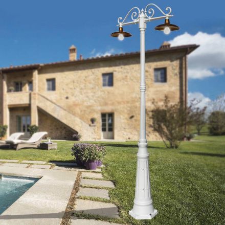 Lampione 2 Luci Stile Vintage in Alluminio e Ottone Made in Italy - Adela Viadurini