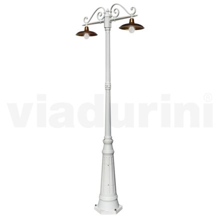 Lampione 2 Luci Stile Vintage in Alluminio e Ottone Made in Italy - Adela Viadurini