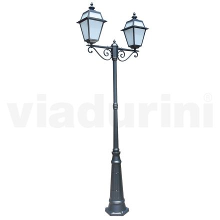 Lampione 2 Luci Stile Vintage in Alluminio e Vetro Made in Italy - Vivian Viadurini