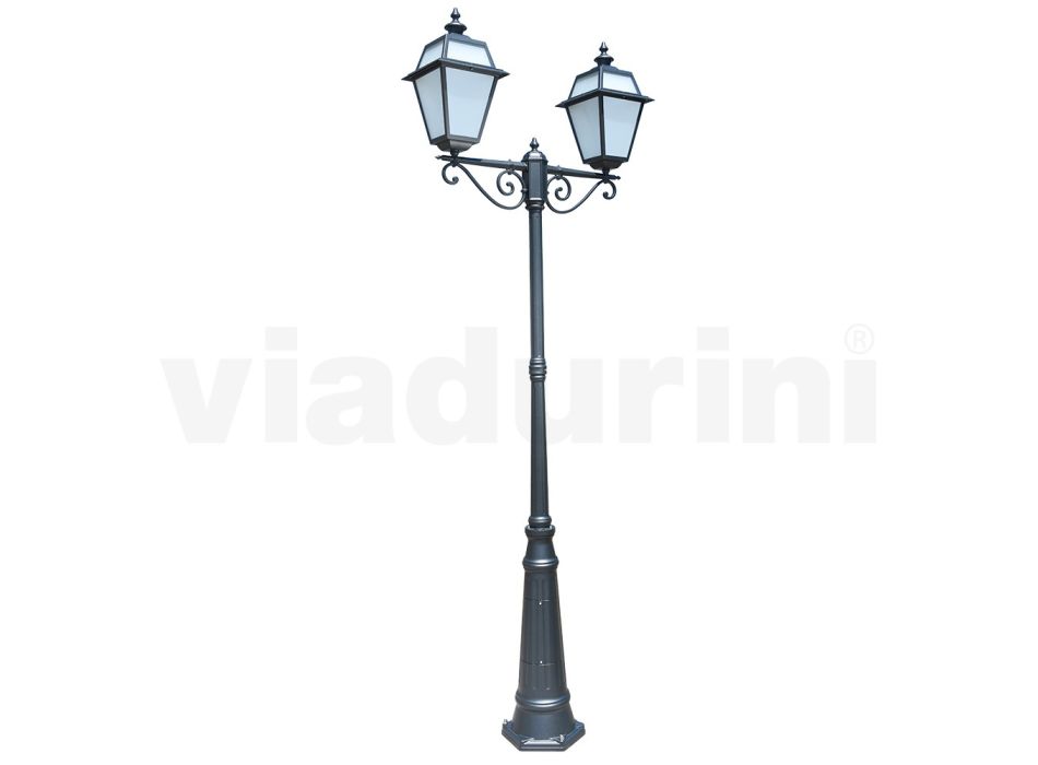 Lampione 2 Luci Stile Vintage in Alluminio e Vetro Made in Italy - Vivian Viadurini