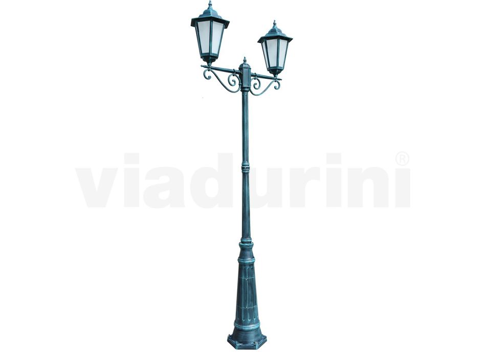 Lampione a 2 Luci in Alluminio e Vetro Made in Italy Vintage - Janira Viadurini