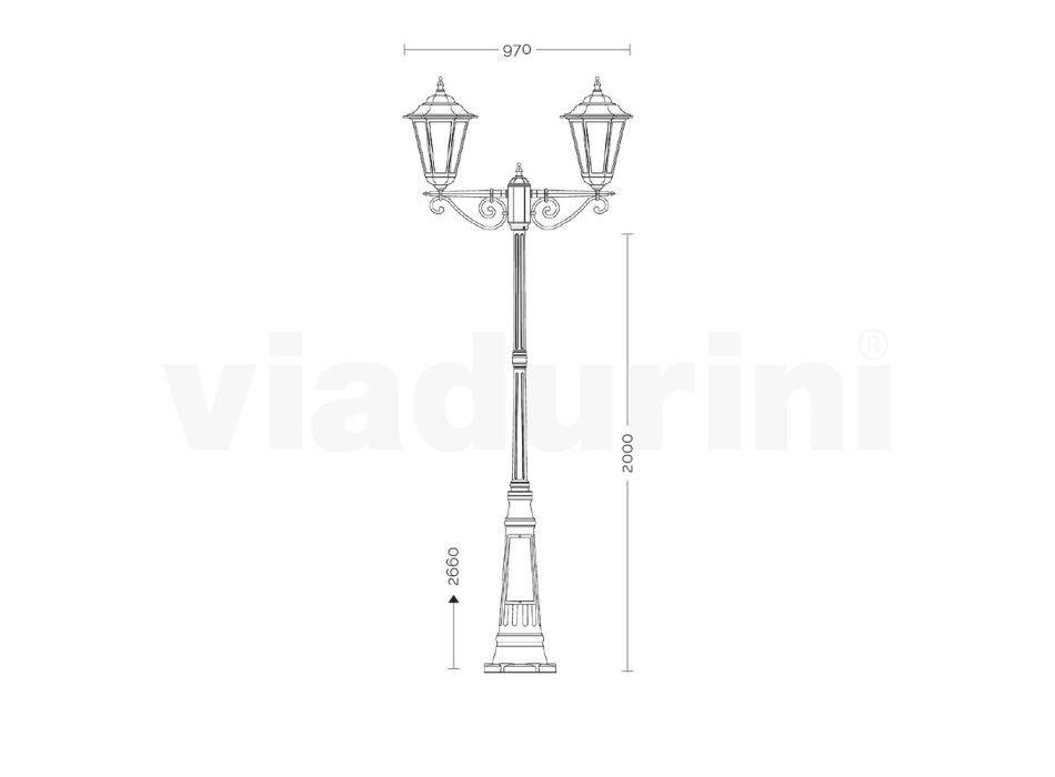 Lampione a 2 Luci in Alluminio e Vetro Made in Italy Vintage - Janira Viadurini