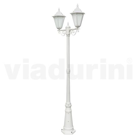 Lampione a 2 Luci Vintage in Alluminio Bianco Made in Italy - Terella Viadurini