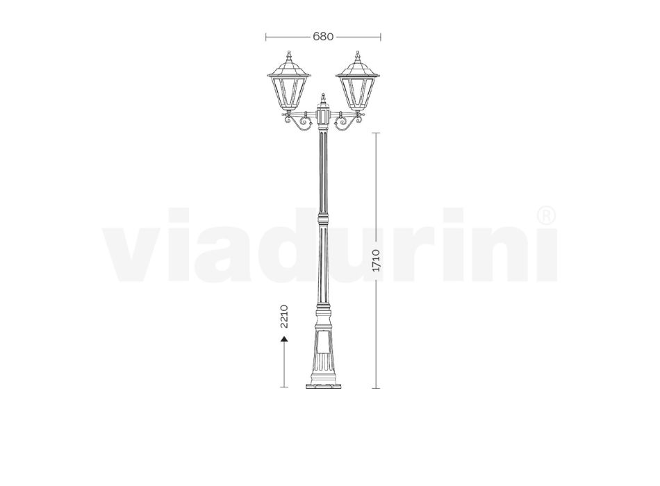Lampione a 2 Luci Vintage in Alluminio Bianco Made in Italy - Terella Viadurini
