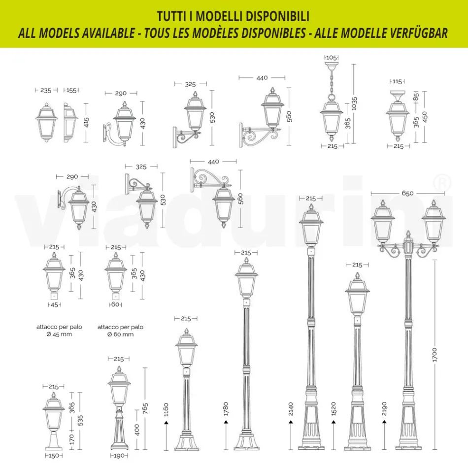 Lampione Alto 238 cm da Giardino in Alluminio Antracite e Vetro Sabbiato - Elric Viadurini