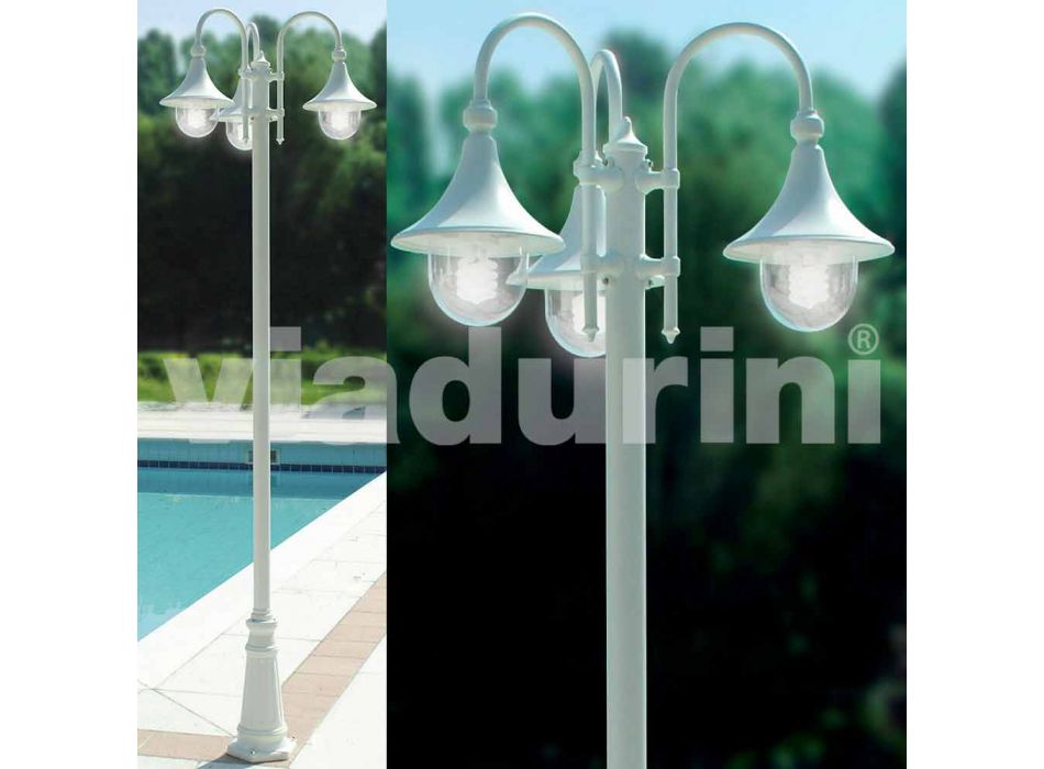Lampione da esterno a tre luci in alluminio bianco made Italy, Anusca Viadurini