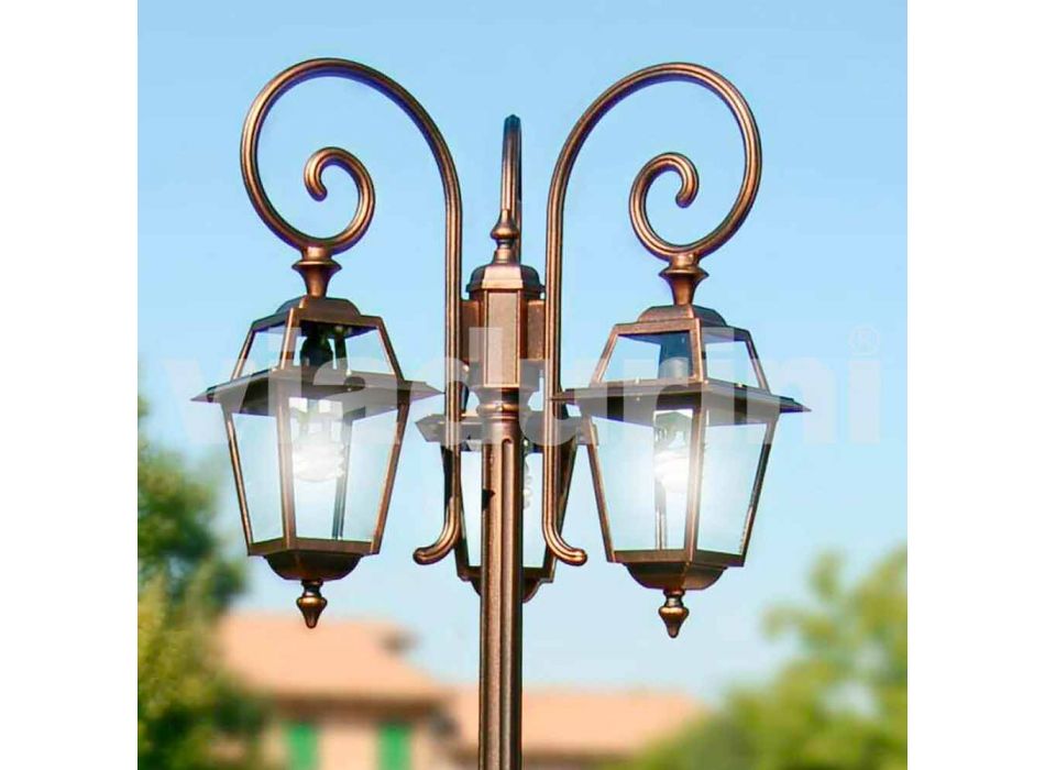 Lampione da giardino a tre luci in alluminio fatto in Italia, Kristel Viadurini