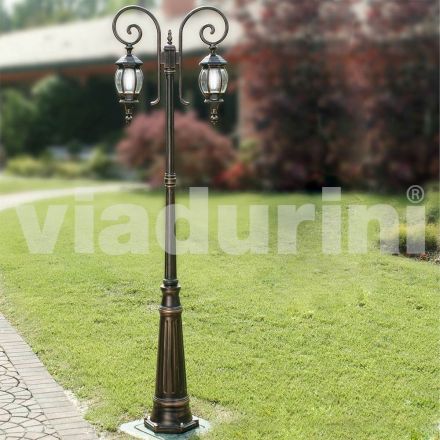 Lampione da giardino con 2 luci in alluminio pressofuso fatto in Italia, Anika Viadurini