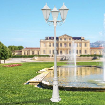 Lampione Stile Vintage 3 Luci in Alluminio e Vetro Made in Italy - Terella Viadurini