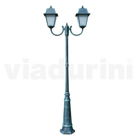 Lampione Vintage a 2 Luci in Alluminio e Vetro Made in Italy - Doroty Viadurini